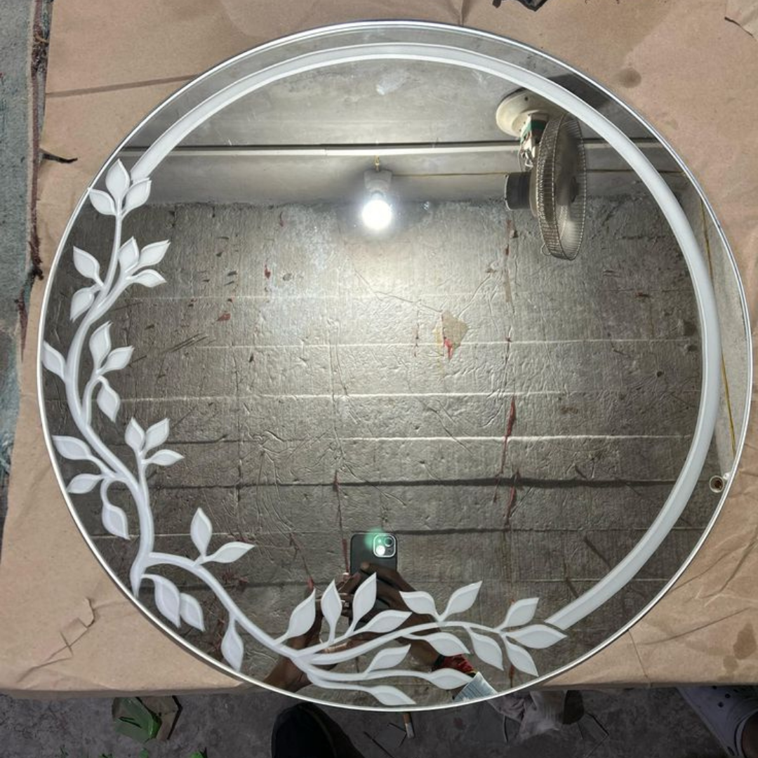 Round Leaf Etched Mirror